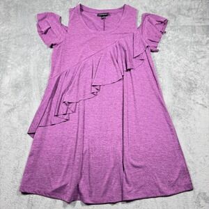 Lane Bryant Ruffle Shift Cold Shoulder Dress Plus Sz 14/16 Purple Knit